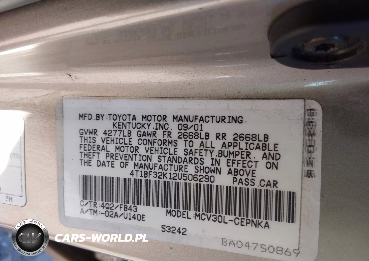 2002 Toyota Camry Le V6 VIN:4T1BF32K12U506290 - 9