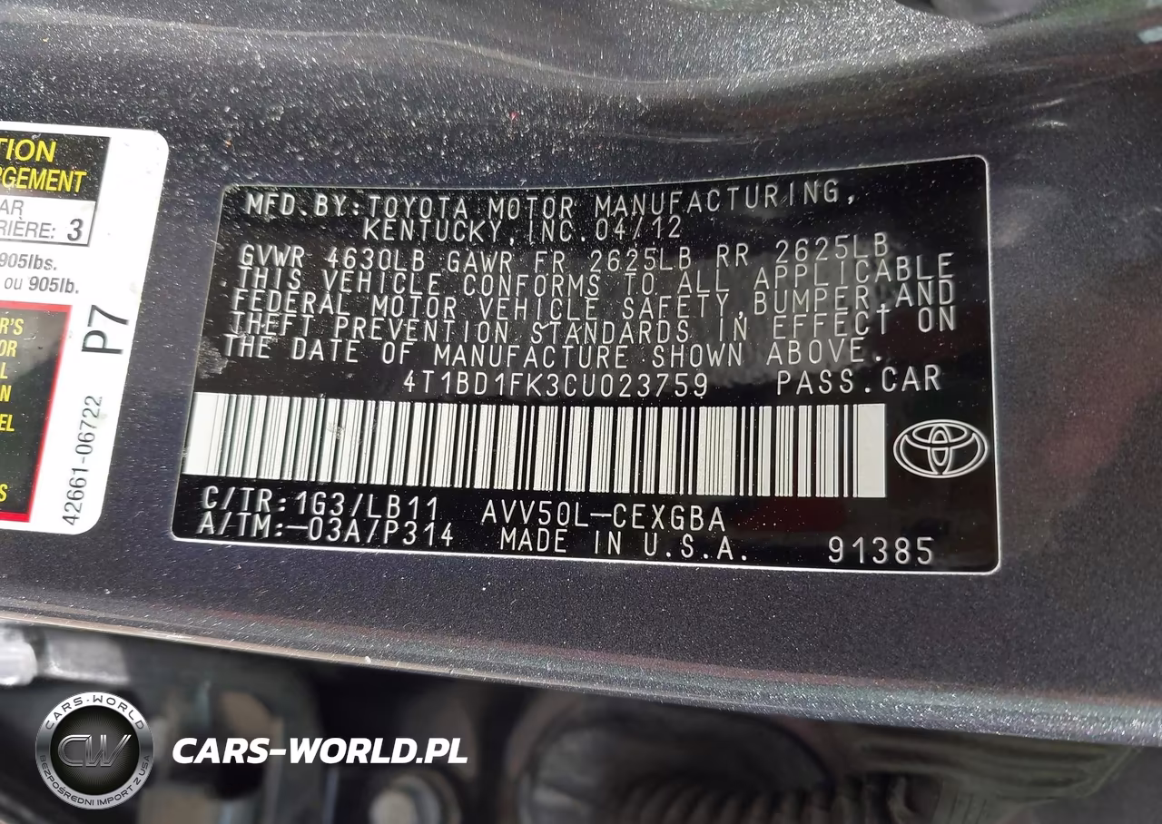 2012 Toyota Camry Hybrid Xle VIN:4T1BD1FK3CU023759 - 9