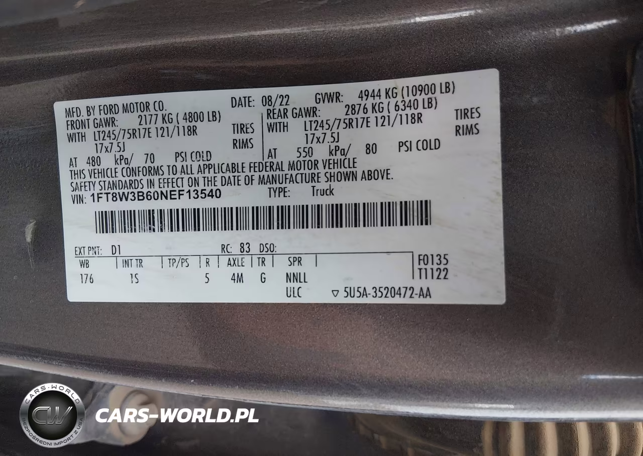 2022 Ford F-350 Xl VIN:1FT8W3B60NEF13540 - 9