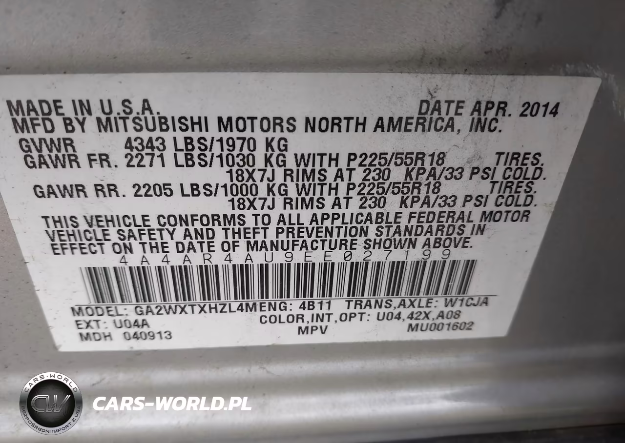 2014 Mitsubishi Outlander Sport Se VIN:4A4AR4AU9EE027199 - 9