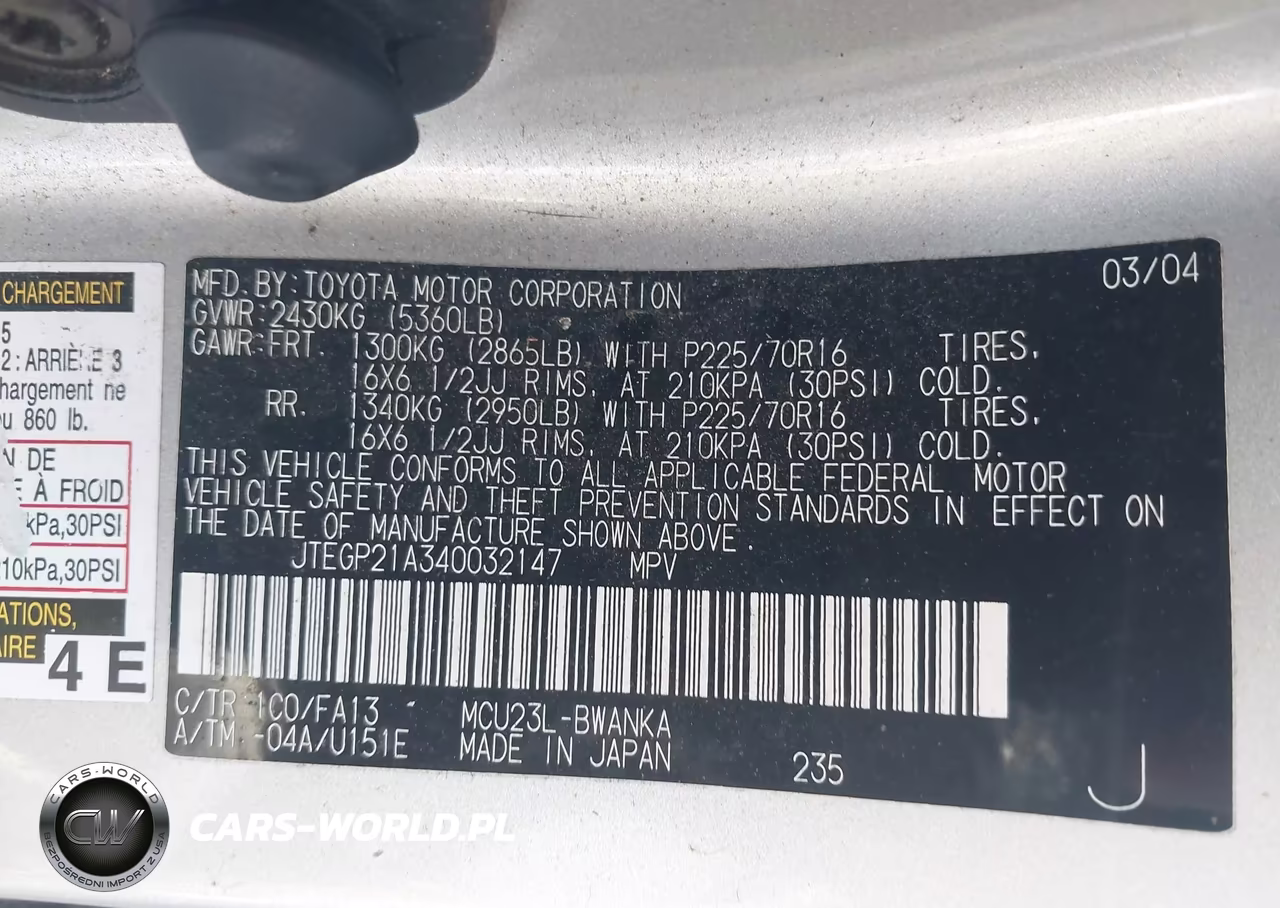 2004 Toyota Highlander V6 VIN:JTEGP21A340032147 - 9
