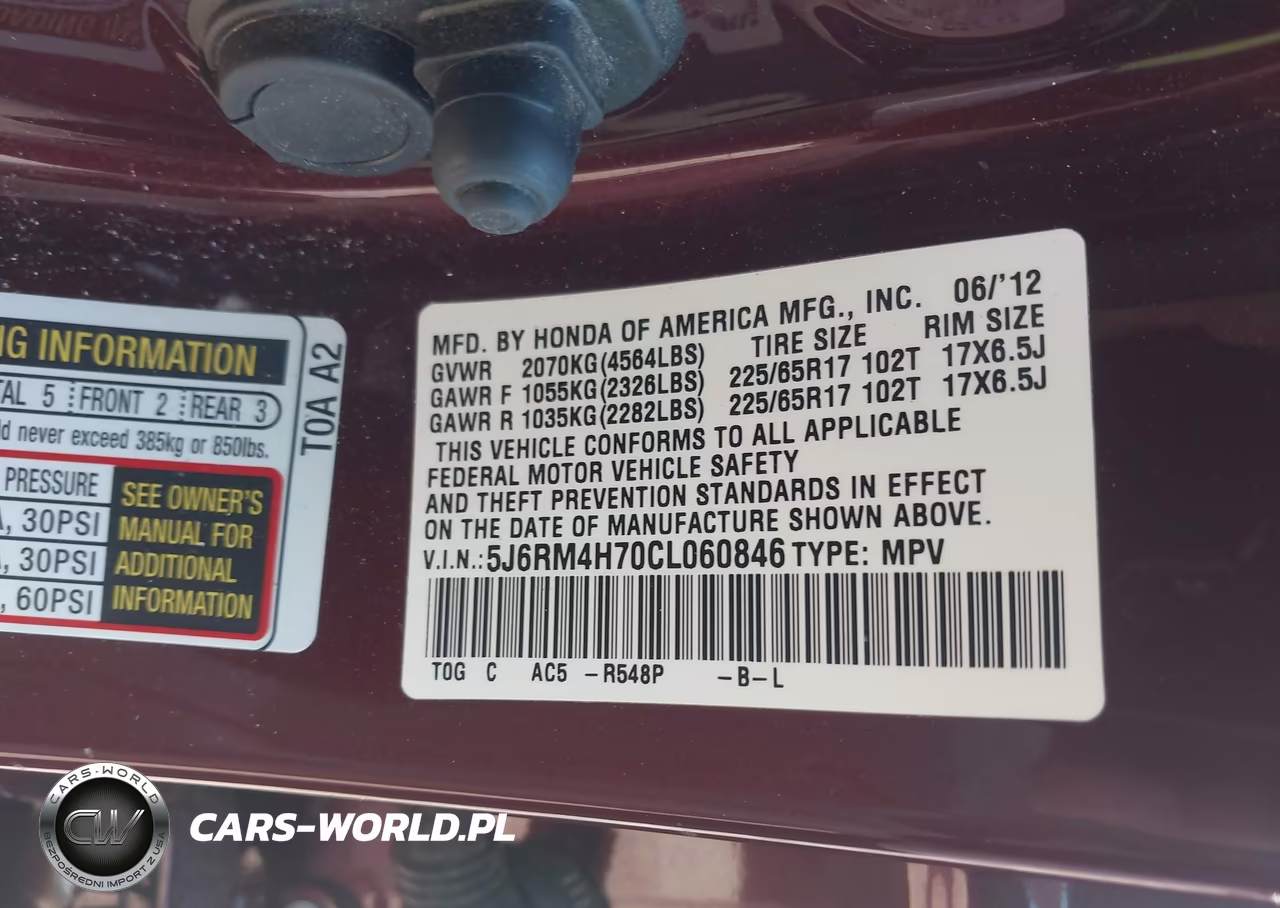 2012 Honda Cr-V Ex-L VIN:5J6RM4H70CL060846 - 9