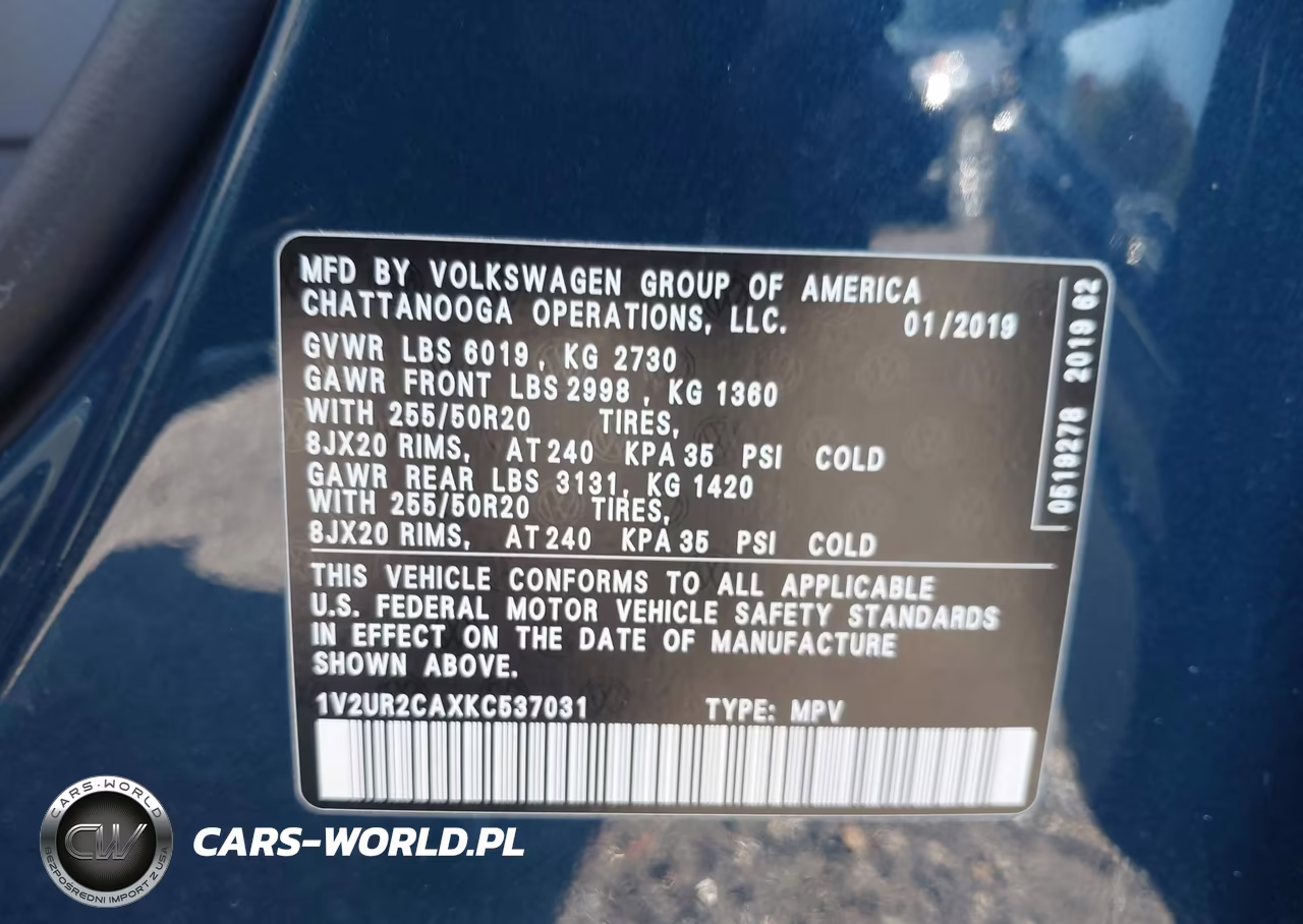 2019 Volkswagen Atlas 3.6L V6 Se W-Technology VIN:1V2UR2CAXKC537031 - 9