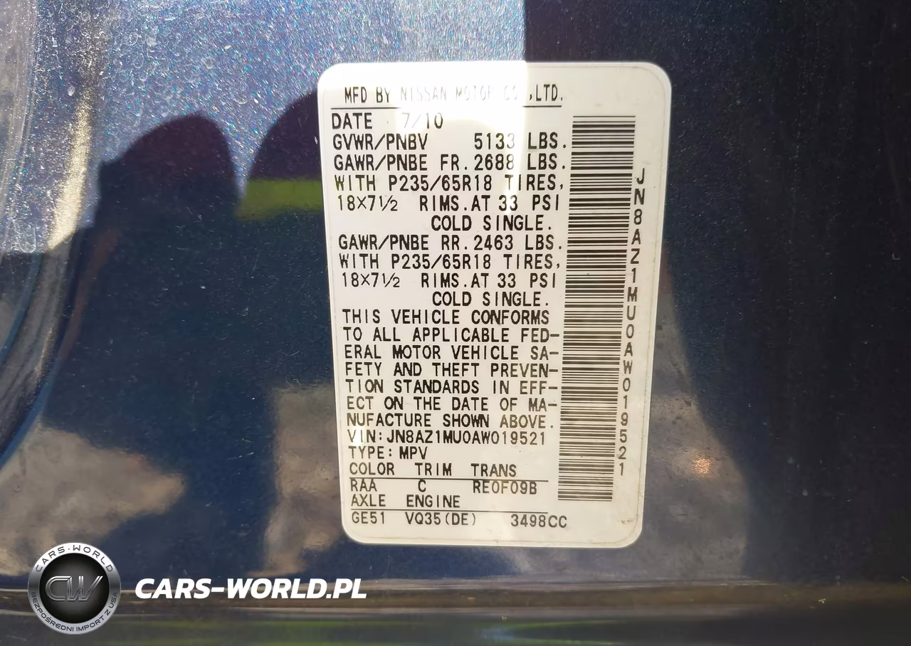 2010 Nissan Murano Sl VIN:JN8AZ1MU0AW019521 - 5