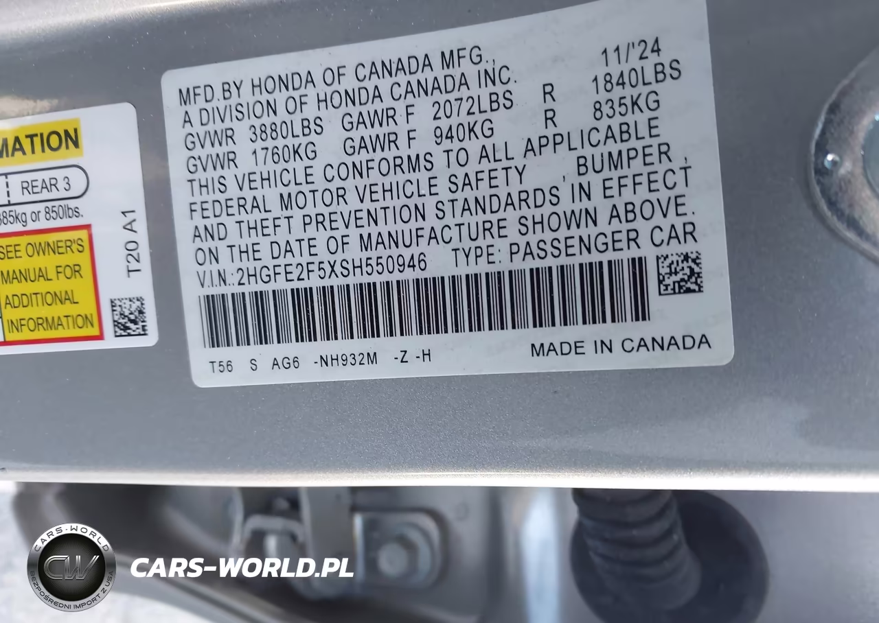 2025 Honda Civic Sport VIN:2HGFE2F5XSH550946 - 9