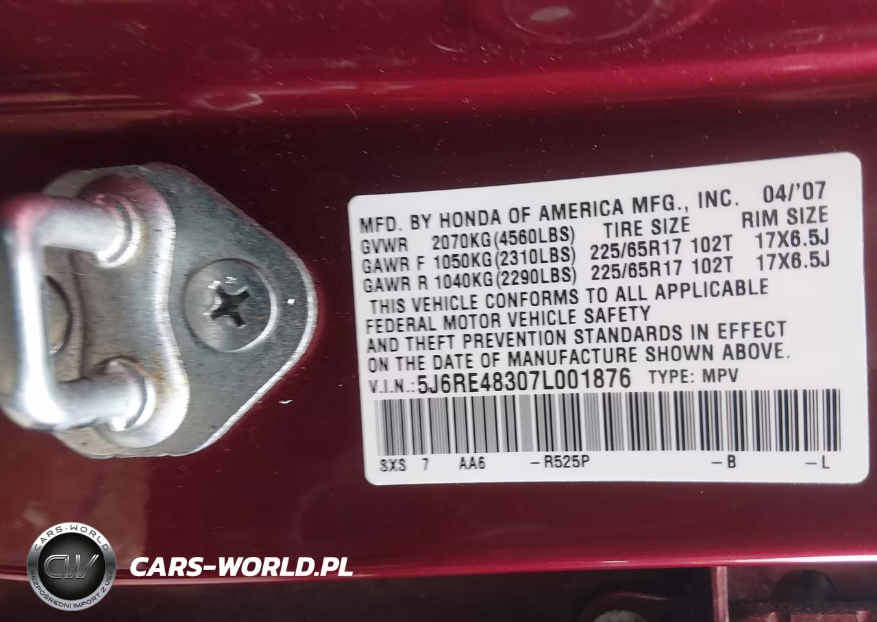 2007 Honda Cr-V Lx VIN:5J6RE48307L001876 - 9