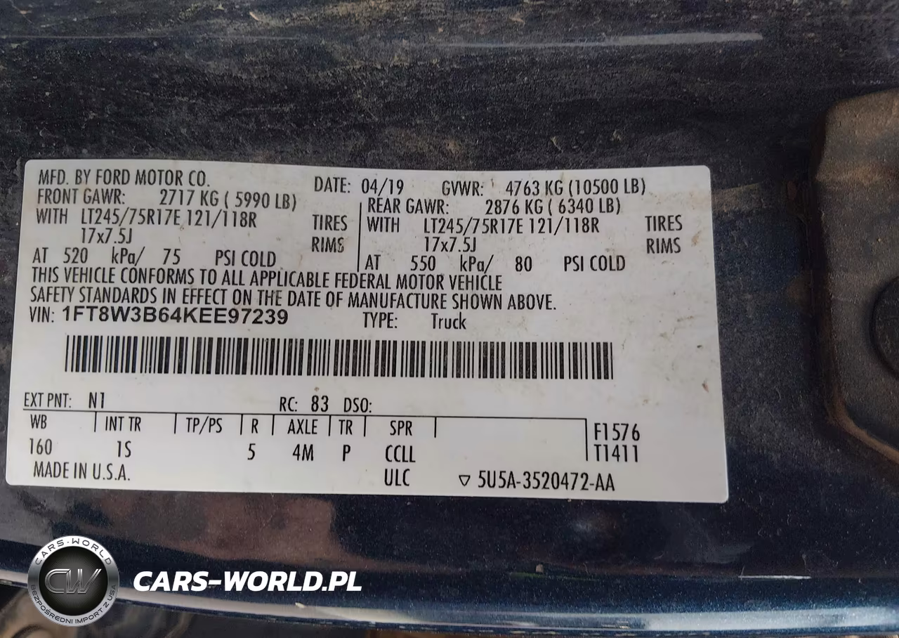 2019 Ford F-350 Xl VIN:1FT8W3B64KEE97239 - 9