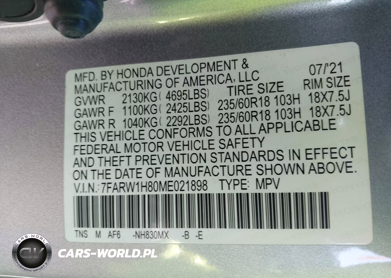 2021 Honda Cr-V 2Wd Ex-L VIN:7FARW1H80ME021898 - 9
