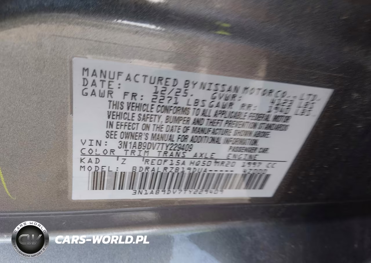 2026 Nissan Sentra Sr VIN:3N1AB9DV7TY229409 - 9