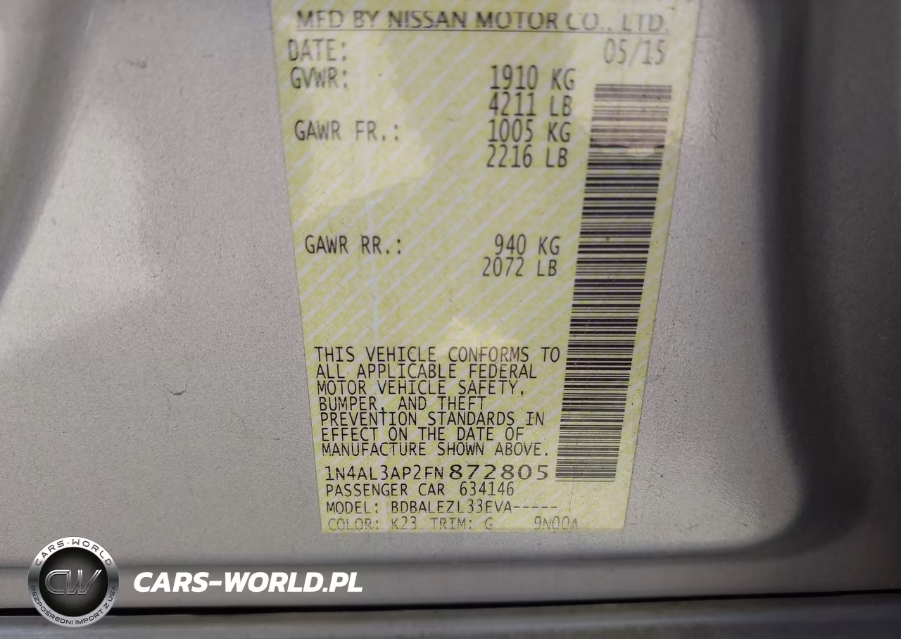 2015 Nissan Altima 2.5-2.5 S-2.5 Sl-2.5 Sv VIN:1N4AL3AP2FN872805 - 9