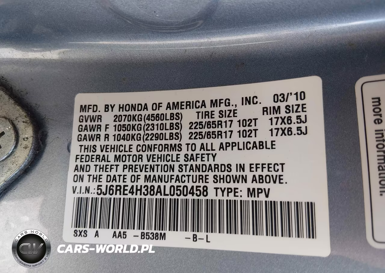 2010 Honda Cr-V Lx VIN:5J6RE4H38AL050458 - 9