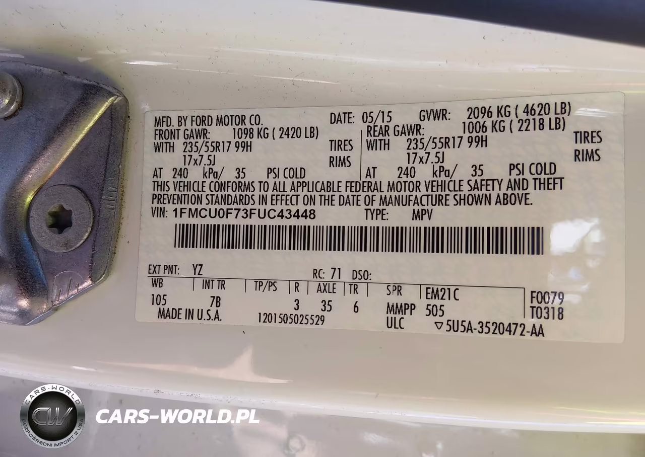 2015 Ford Escape S VIN:1FMCU0F73FUC43448 - 9