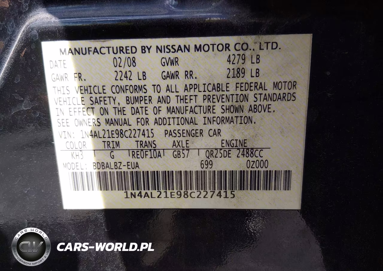 2008 Nissan Altima 2.5 S VIN:1N4AL21E98C227415 - 9