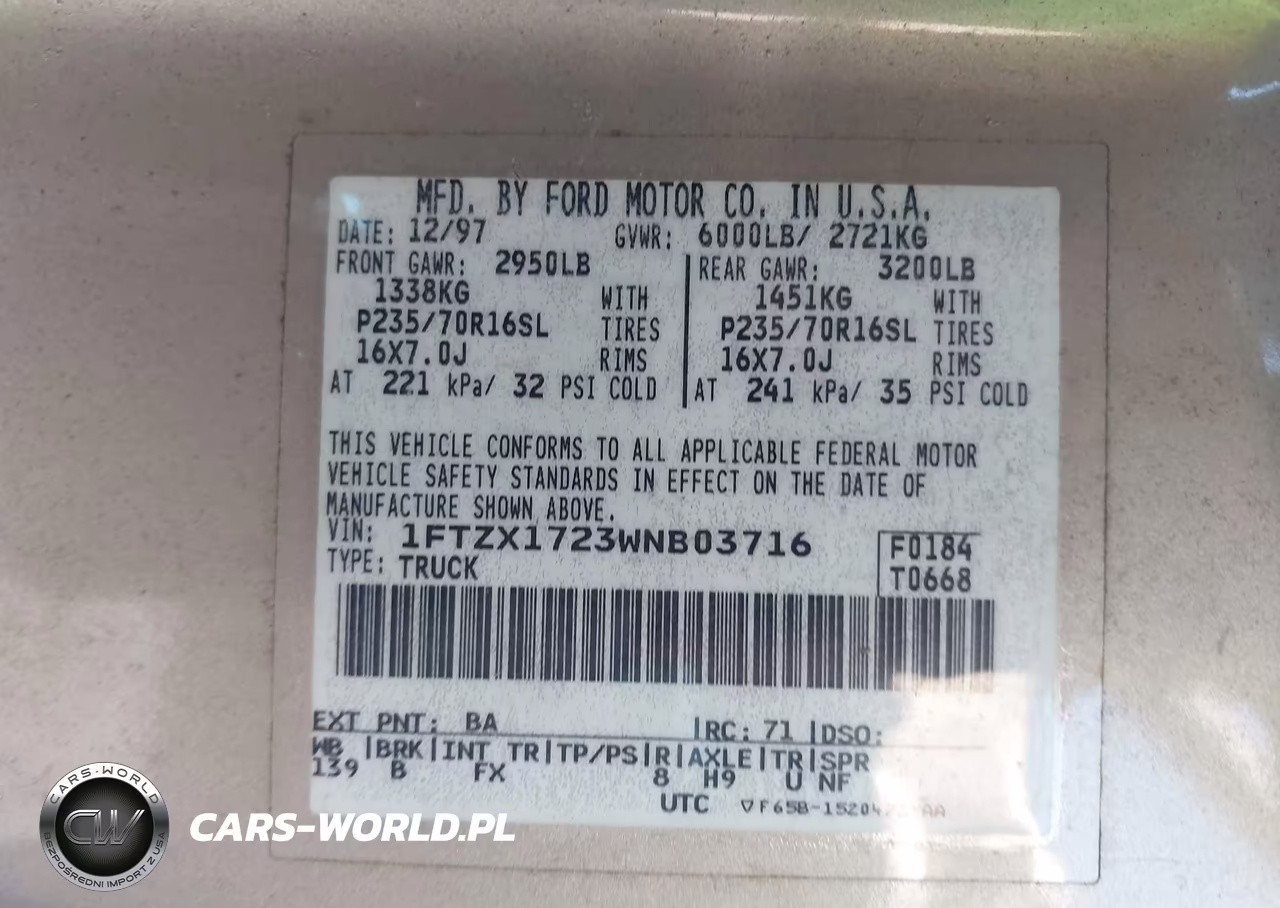 1998 Ford F-150 Standard-Xl-Xlt VIN:1FTZX1723WNB03716 - 9