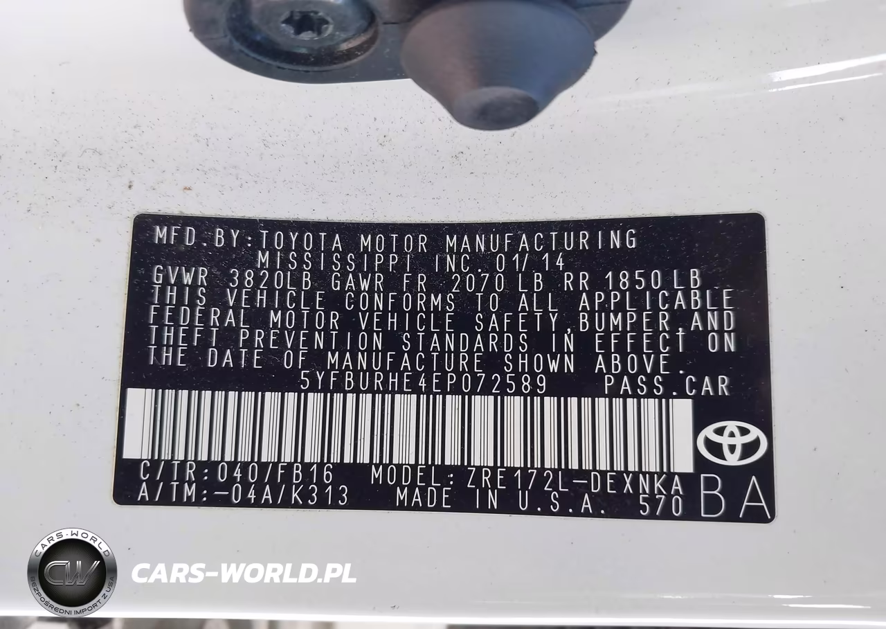 2014 Toyota Corolla Le Plus VIN:5YFBURHE4EP072589 - 9