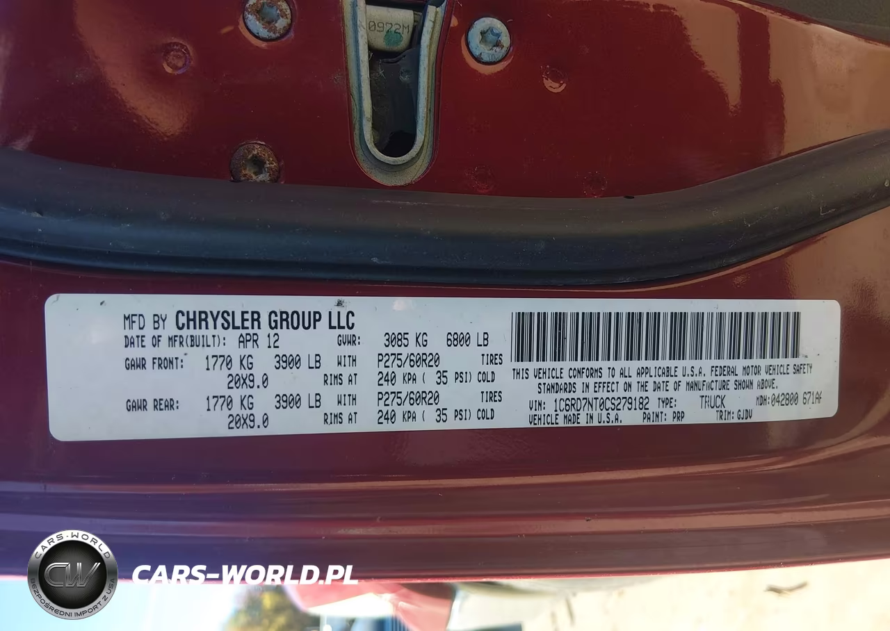 2012 Ram 1500 Laramie VIN:1C6RD7NT0CS279182 - 9