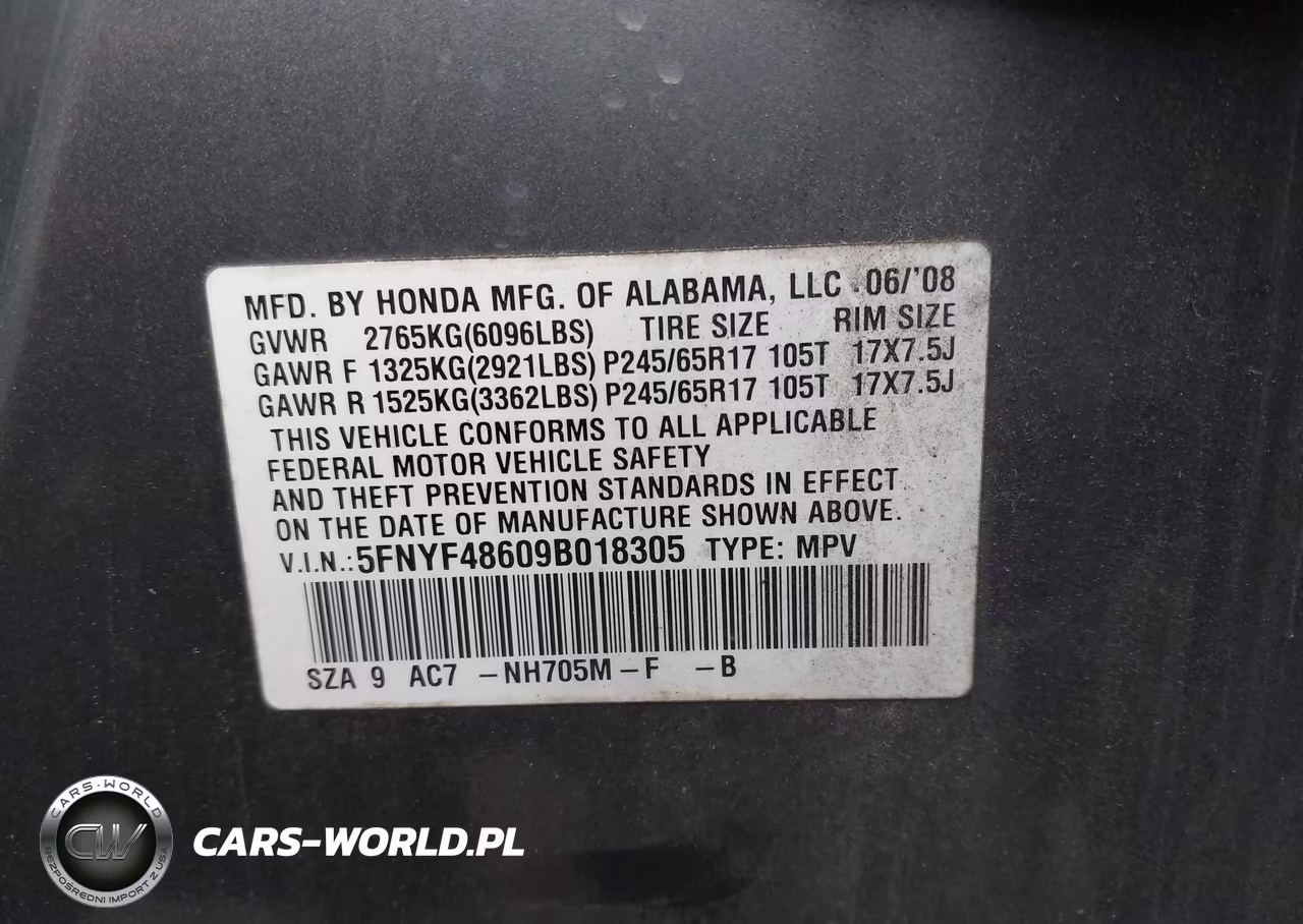 2009 Honda Pilot Ex-L VIN:5FNYF48609B018305 - 9