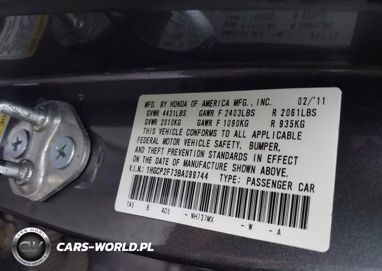 2011 Honda Accord 2.4 Ex VIN:1HGCP2F73BA099744 - 9