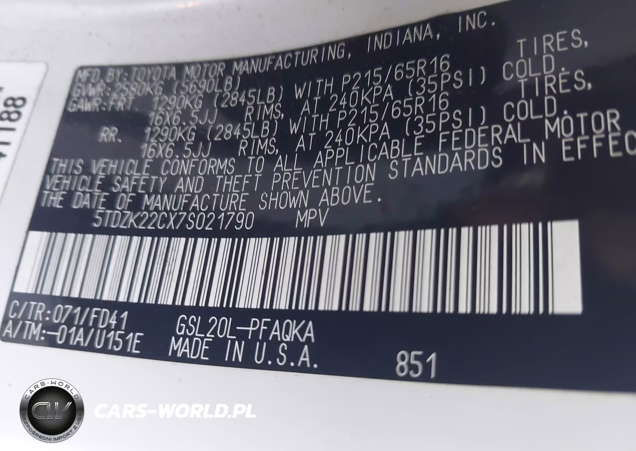 2007 Toyota Sienna Xle VIN:5TDZK22CX7S021790 - 9