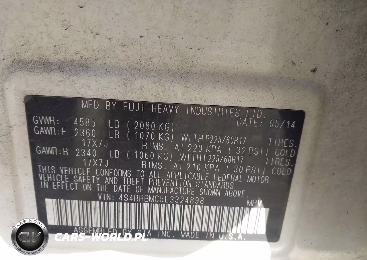 2014 Subaru Outback 2.5I Limited VIN:4S4BRBMC5E3324898 - 9