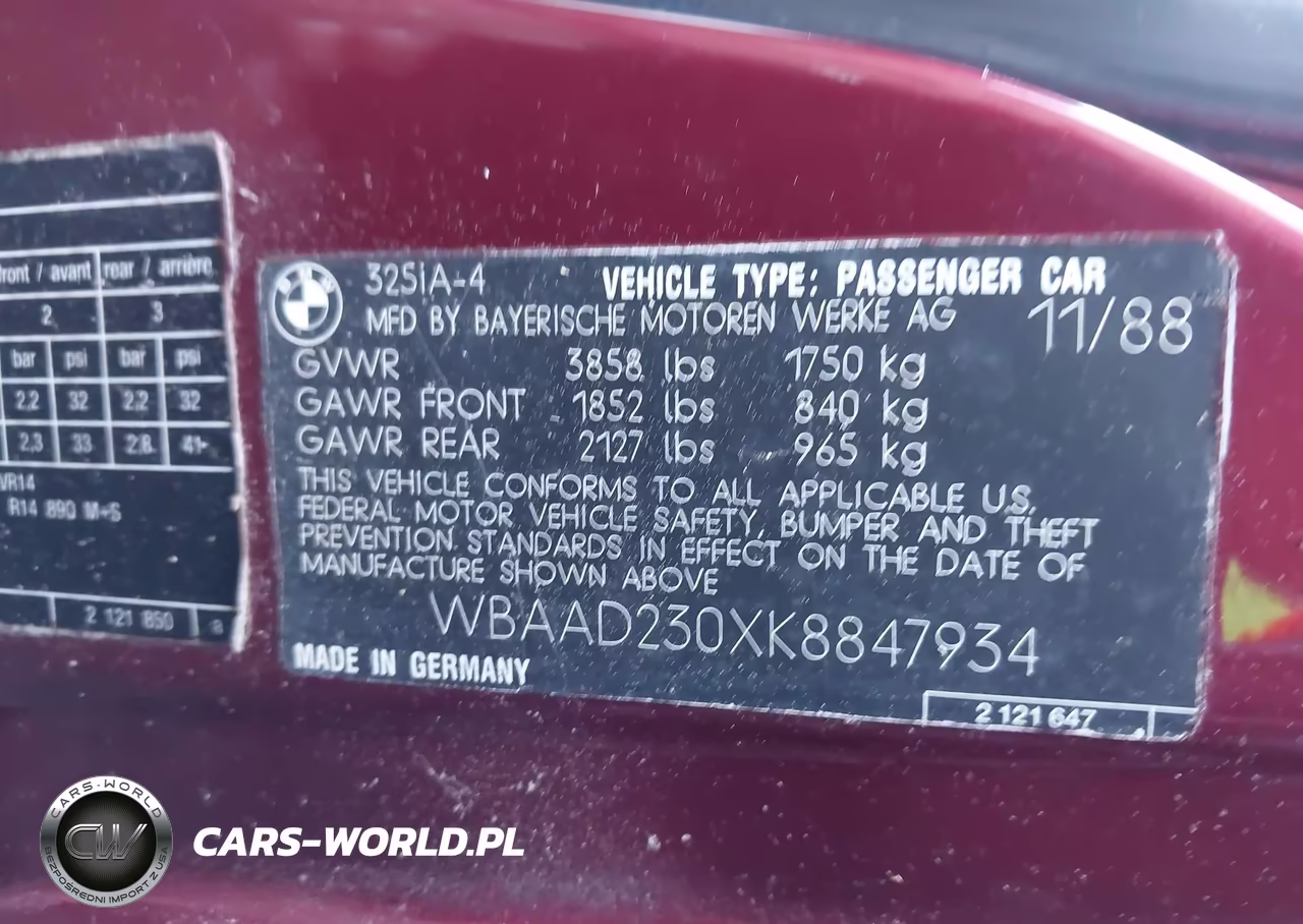 1989 BMW 325 I Automatic VIN:WBAAD230XK8847934 - 9
