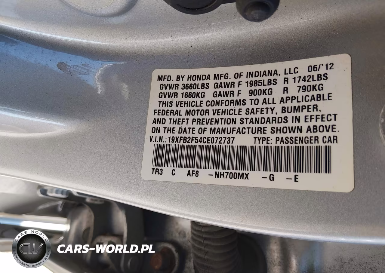 2012 Honda Civic Lx VIN:19XFB2F54CE072737 - 9