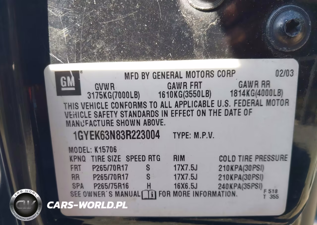 2003 Cadillac Escalade Standard VIN:1GYEK63N83R223004 - 9