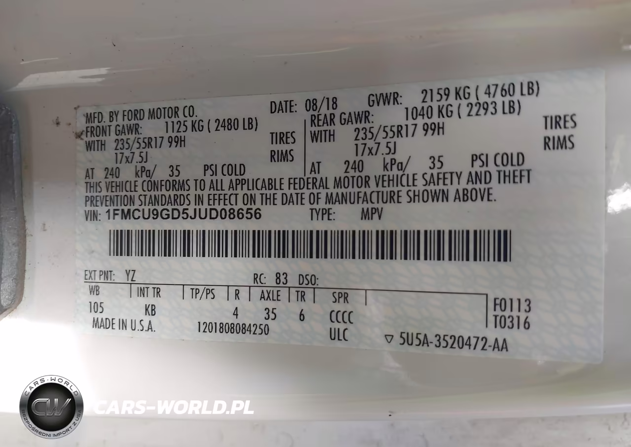 2018 Ford Escape Se VIN:1FMCU9GD5JUD08656 - 9