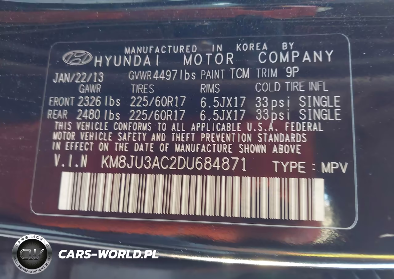 2013 Hyundai Tucson Gls VIN:KM8JU3AC2DU684871 - 9