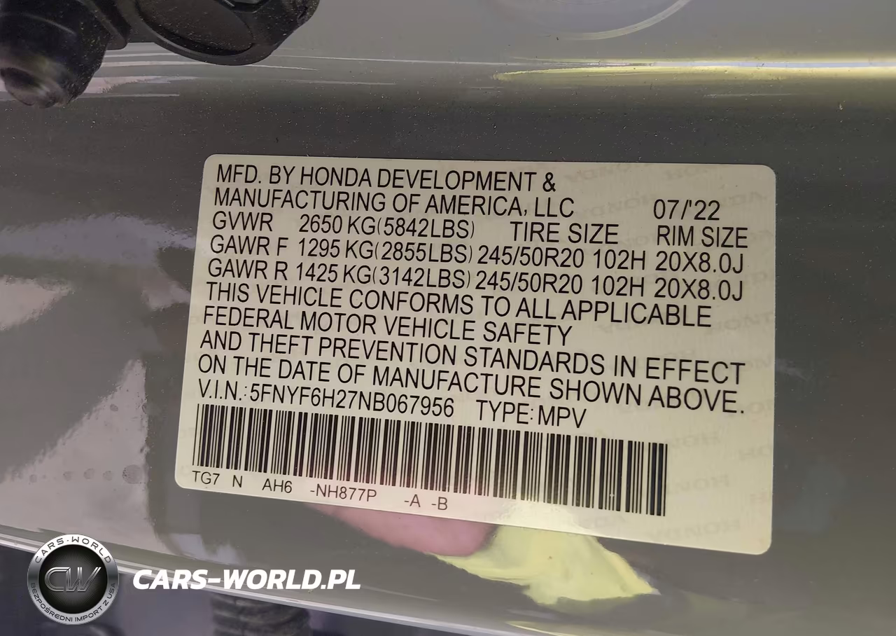 2022 Honda Pilot Awd Special Edition VIN:5FNYF6H27NB067956 - 9