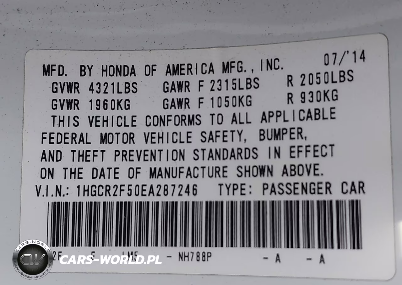 2014 Honda Accord Sport VIN:1HGCR2F50EA287246 - 9