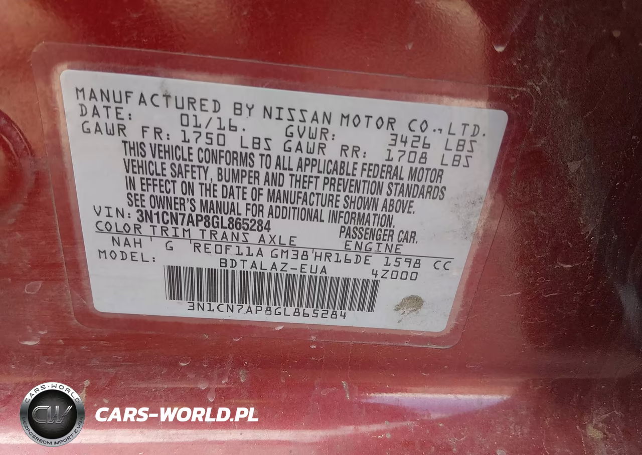 2016 Nissan Versa 1.6 S+ VIN:3N1CN7AP8GL865284 - 9