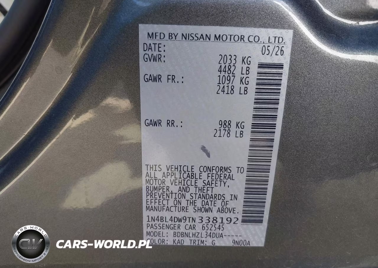 2026 Nissan Altima Sv Awd VIN:1N4BL4DW9TN338192 - 9