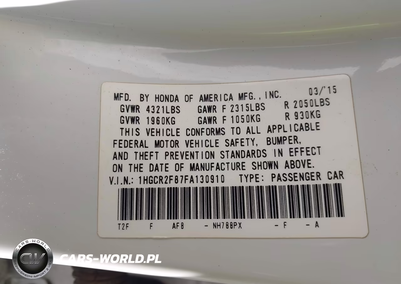 2015 Honda Accord Ex-L VIN:1HGCR2F87FA130910 - 9