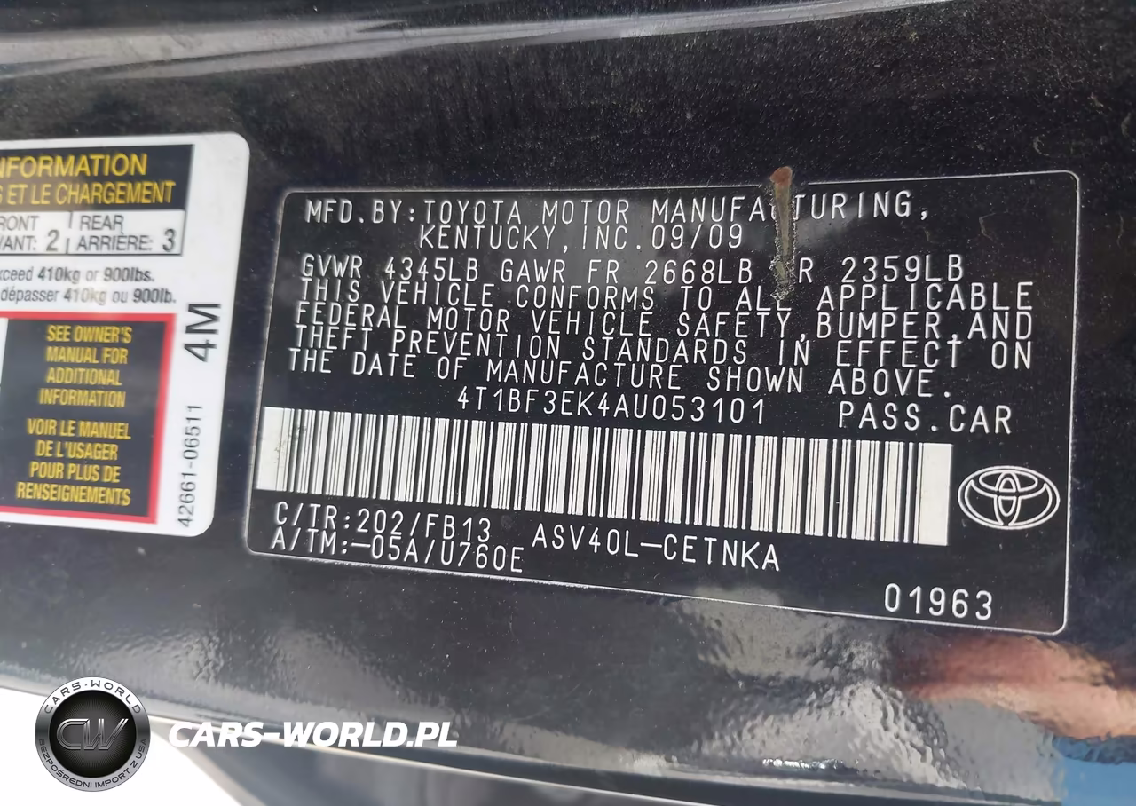 2010 Toyota Camry Le VIN:4T1BF3EK4AU053101 - 9