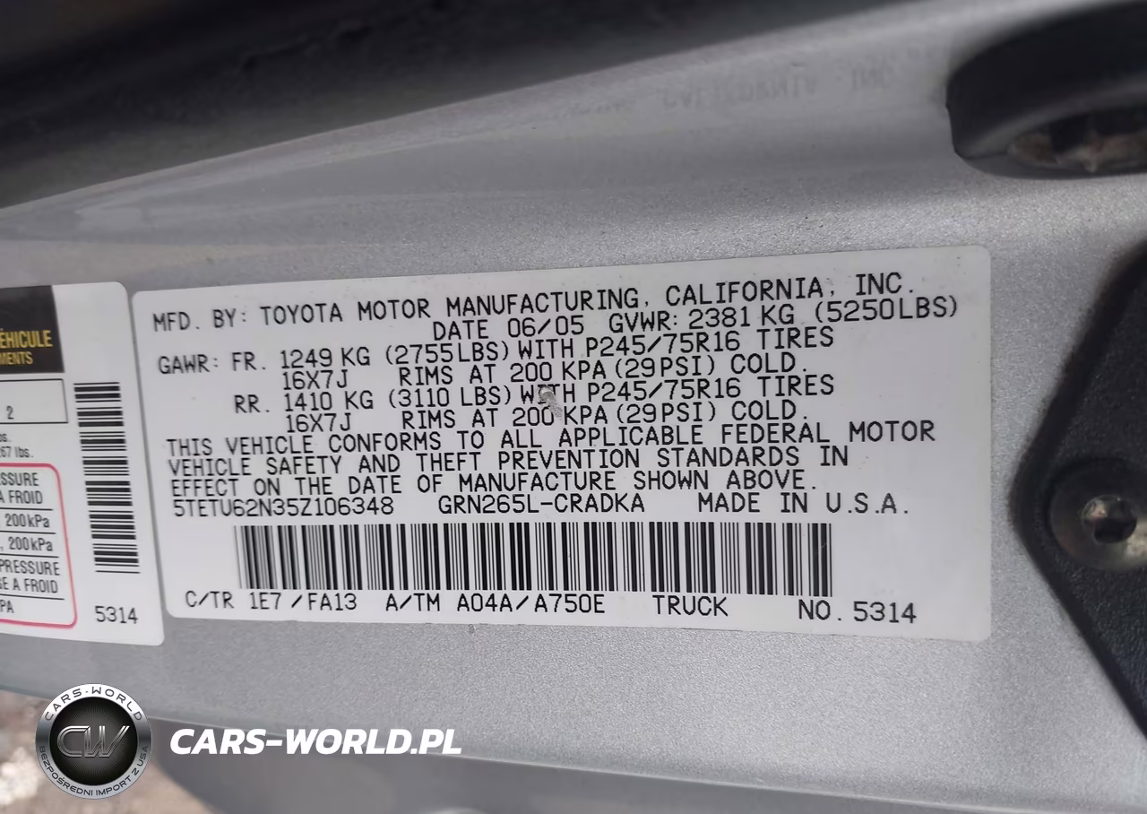 2005 Toyota Tacoma Prerunner V6 VIN:5TETU62N35Z106348 - 9