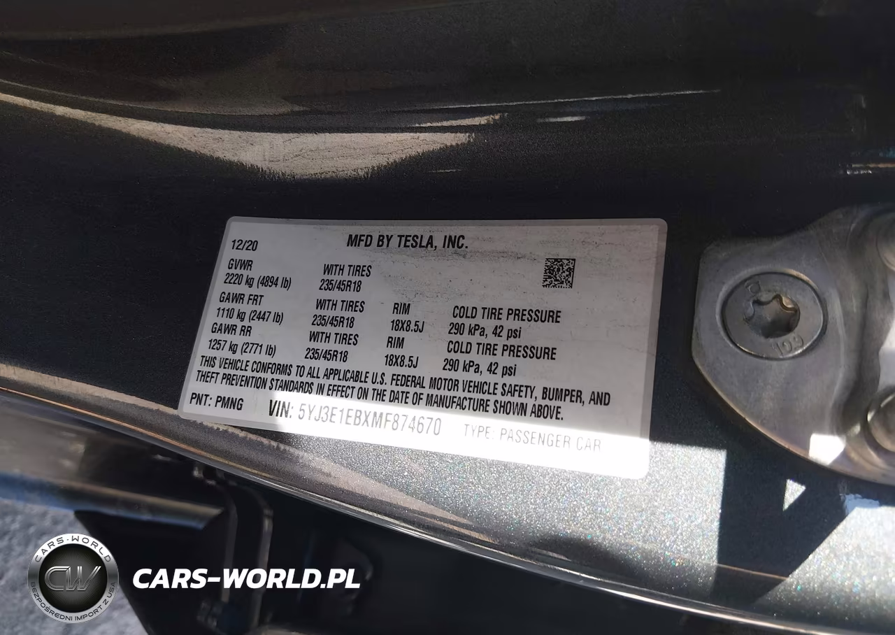 2021 Tesla Model 3 Long Range Dual Motor All-Wheel Drive VIN:5YJ3E1EBXMF874670 - 9