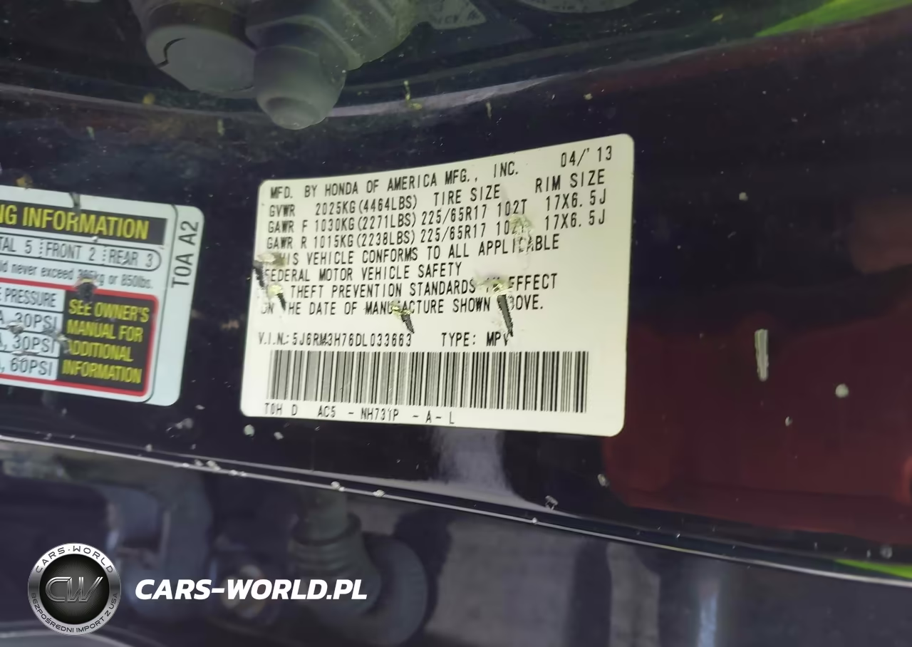 2013 Honda Cr-V Ex-L VIN:5J6RM3H76DL033663 - 9