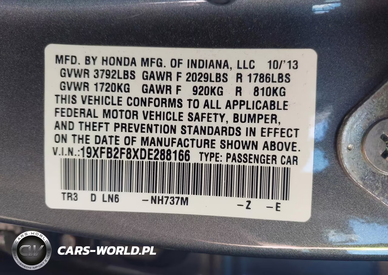 2013 Honda Civic Ex VIN:19XFB2F8XDE288166 - 9