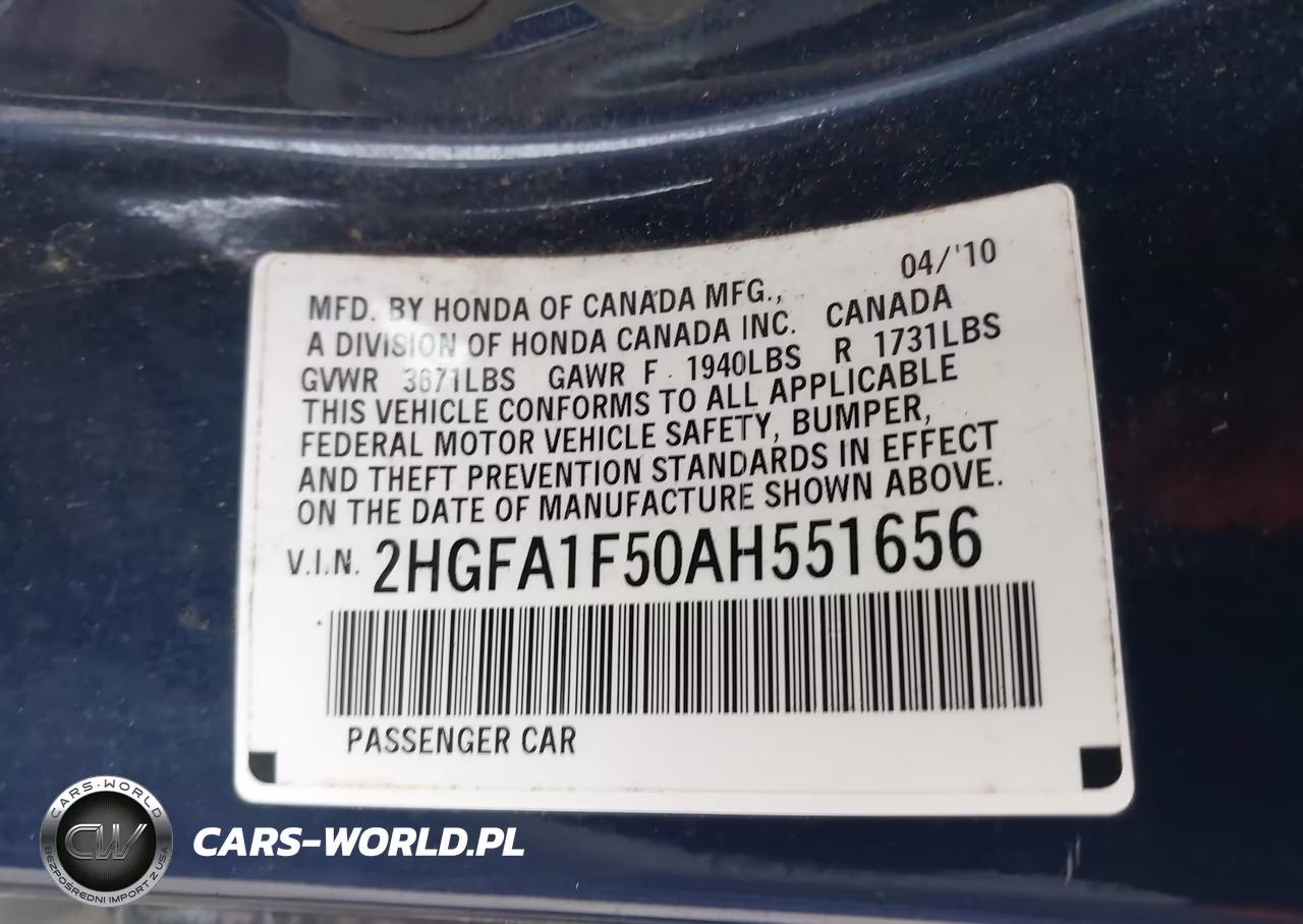 2010 Honda Civic Lx VIN:2HGFA1F50AH551656 - 9