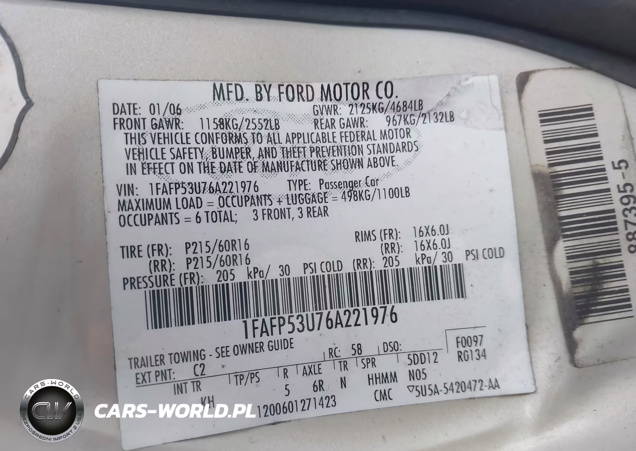 2006 Ford Taurus Se VIN:1FAFP53U76A221976 - 9