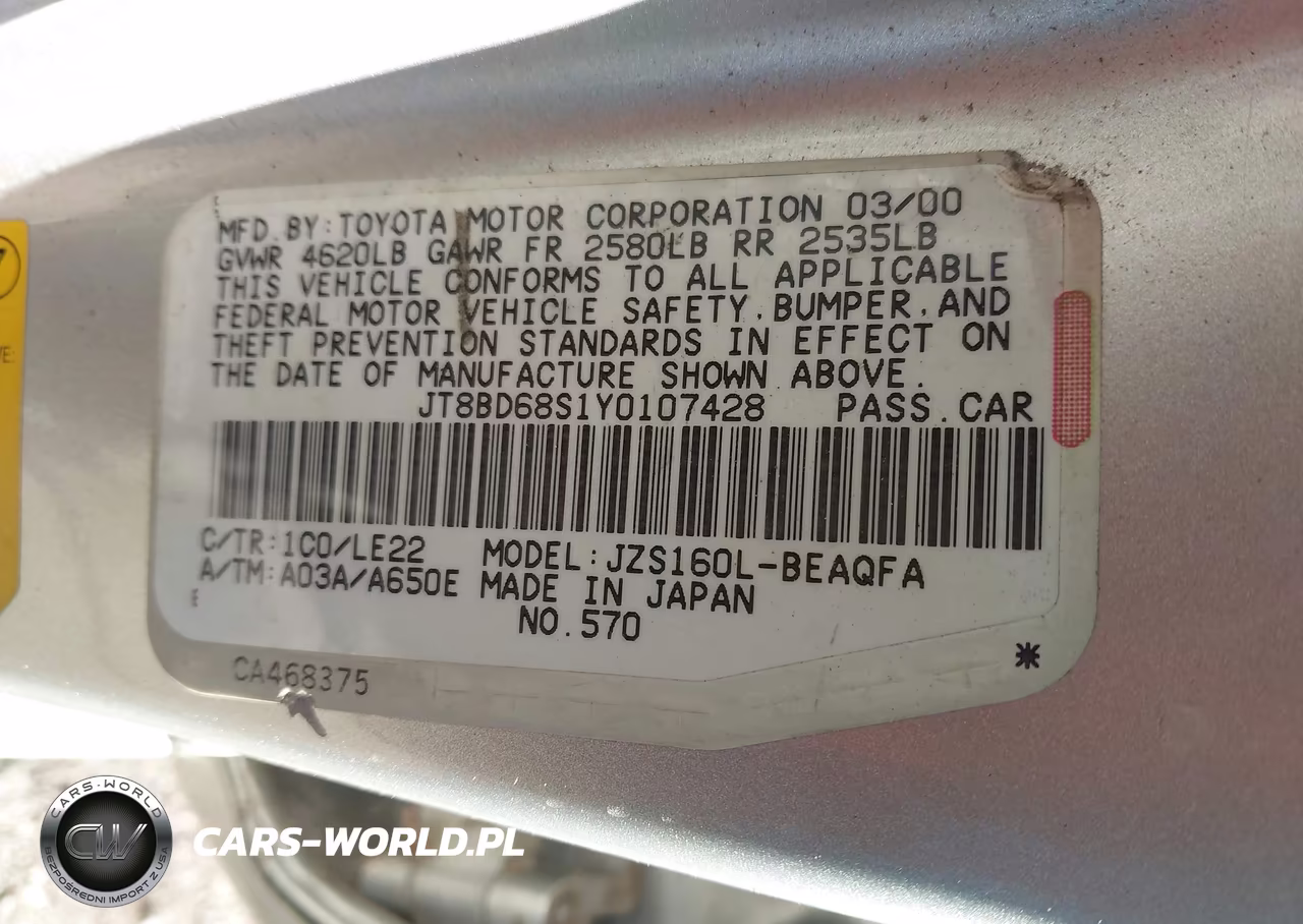 2000 Lexus Gs 300 VIN:JT8BD68S1Y0107428 - 9