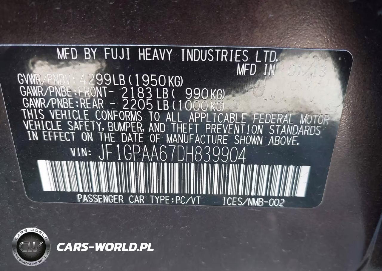 2013 Subaru Impreza 2.0I VIN:JF1GPAA67DH839904 - 9