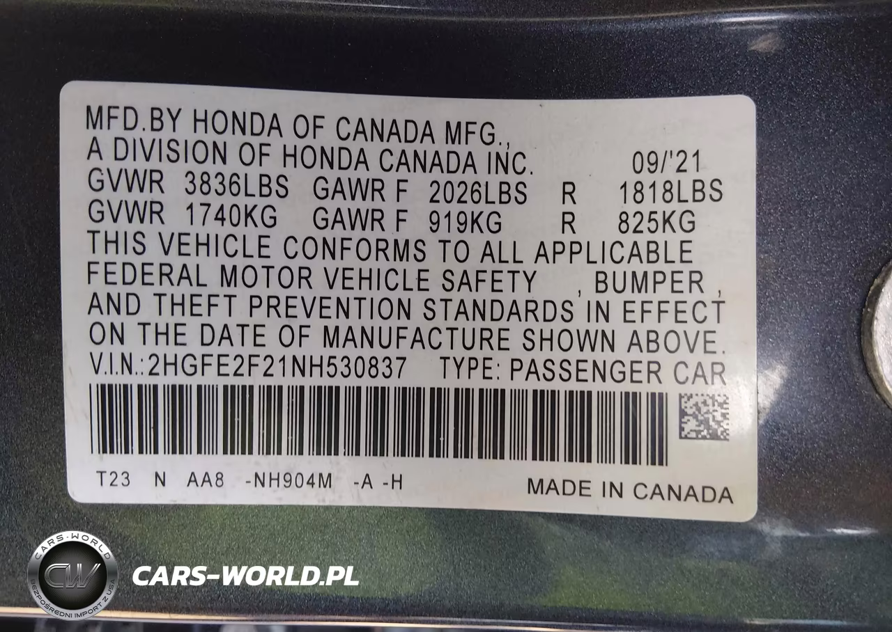 2022 Honda Civic Lx VIN:2HGFE2F21NH530837 - 9