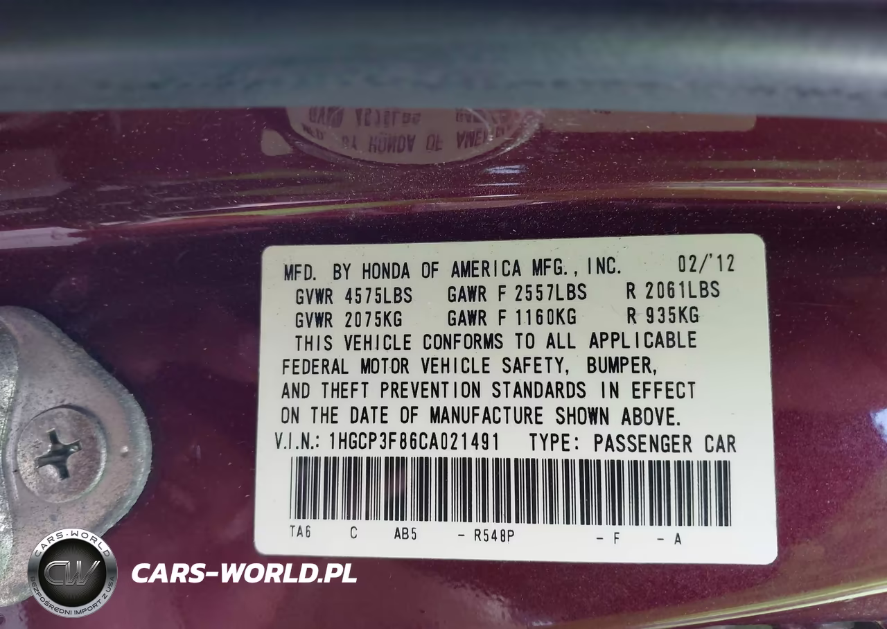 2012 Honda Accord 3.5 Ex-L VIN:1HGCP3F86CA021491 - 9