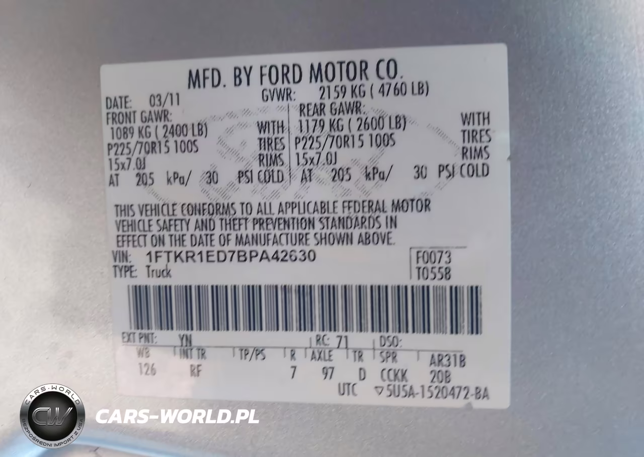 2011 Ford Ranger Xl VIN:1FTKR1ED7BPA42630 - 9
