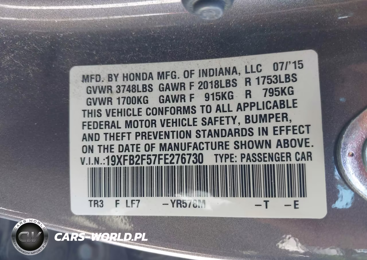 2015 Honda Civic Lx VIN:19XFB2F57FE276730 - 9