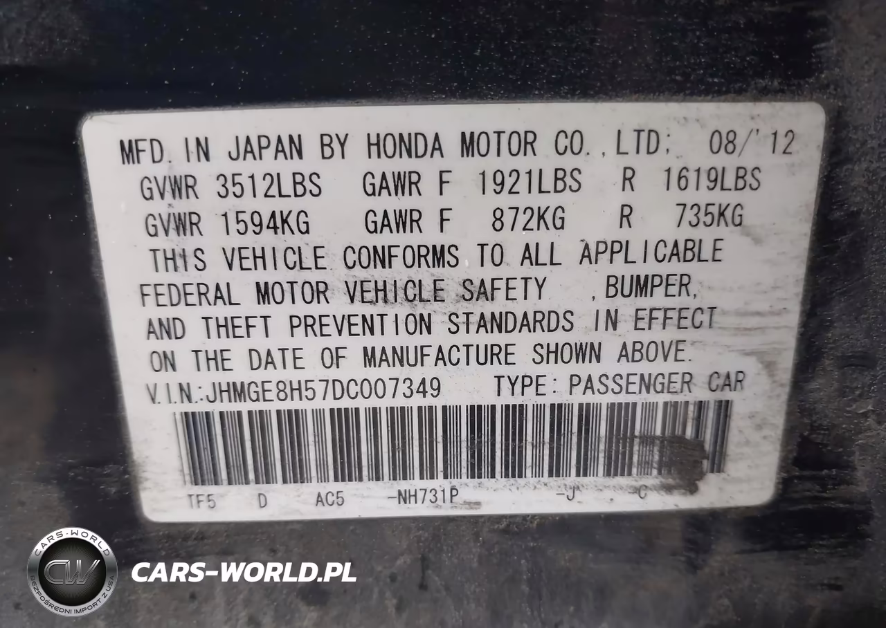 2013 Honda Fit Sport VIN:JHMGE8H57DC007349 - 9