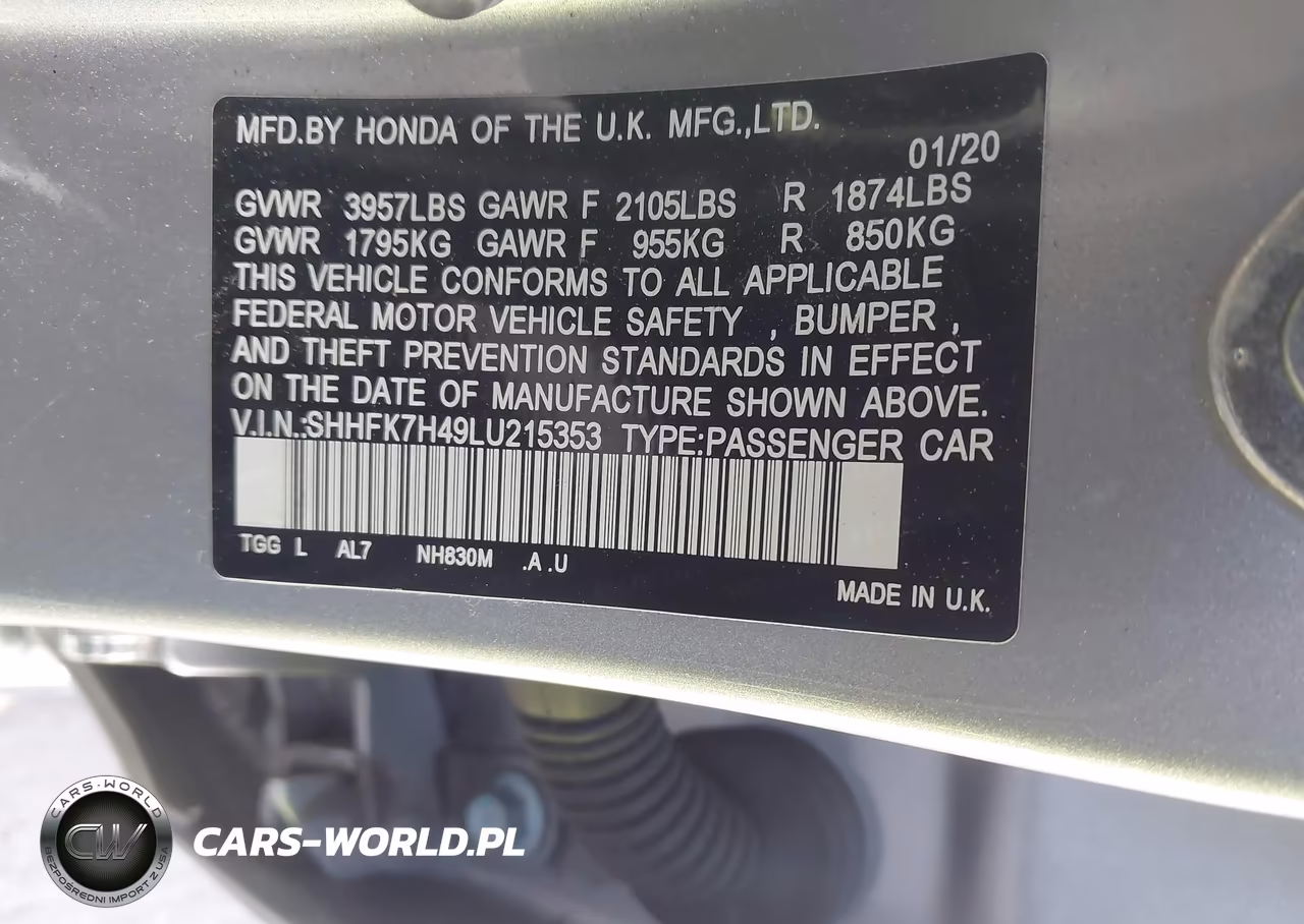 2020 Honda Civic Sport VIN:SHHFK7H49LU215353 - 9