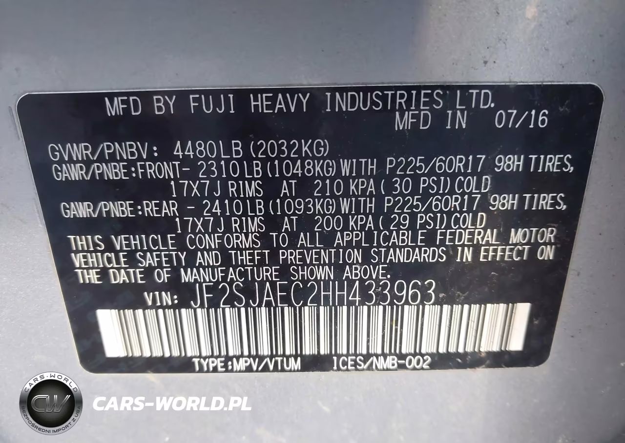 2017 Subaru Forester 2.5I Premium VIN:JF2SJAEC2HH433963 - 9